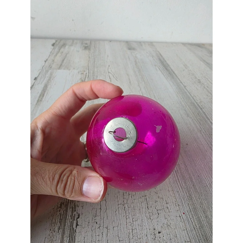 Vintage unsilvered pink glass ornament made in the US of A Xmas tree